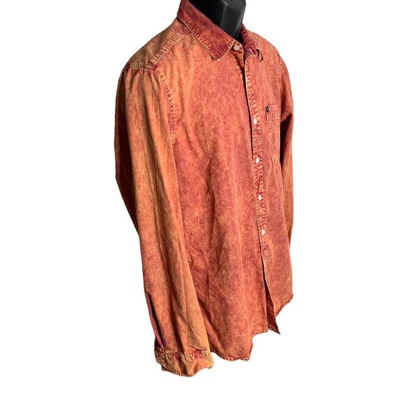 Quiksilver Button Up Long Sleeve Shirt S Red Acid Wash Pocket Collar Cotton - Picture 5 of 8